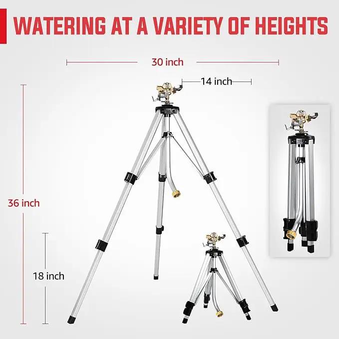 YAMATIC Impact Sprinkler on Tripod Base, 360 Degree Large Area, Heavy Duty Adjustable Pulsator Sprinkler for Lawn Yard and Grass, Spray up to 20-90ft (36inch) Brass Head, 2Pcs by GreenHaven Gardens