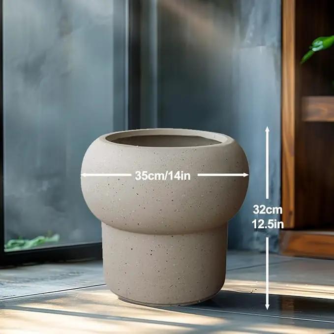 12.5" H x 14" Dia Large Concrete Planter-Heavyweight Outdoor Cement Flower Pot with Mushroom-Shaped Design for Patio, Garden, Porch, or Indoor Use-Modern Decorative Plant Container by GreenHaven Gardens