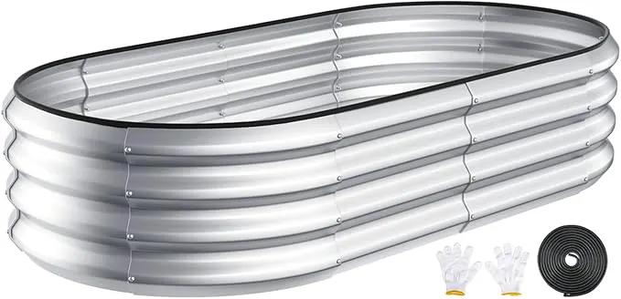 Kesfitt Raised Garden Bed Kit,Outdoor Galvanized Planter Large Metal Raised Boxes with Safety Edging and Gloves for Gardening Vegetables,Fruits,Flower(4x2x1FT) by GreenHaven Gardens