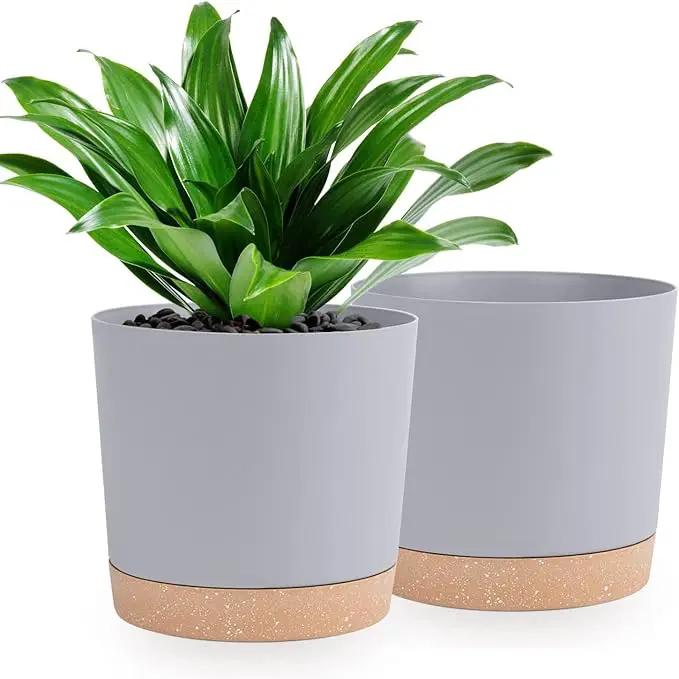 QCQHDU 10 inch Plant Pot, 2 Pack Planters for Indoor Plants with Drainage Holes & Saucer, Outdoor Flower Pots Home Garden Modern Decor by GreenHaven Gardens