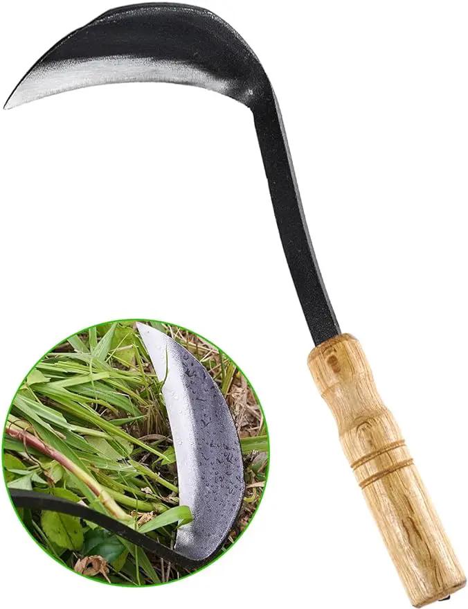 TOYPOPOR Japanese Weeding Sickle Hoe, 11" Gardening Hand Weeder Nejiri Kama Blade Tool Digging Cutting Weed Remover, High-Carbon Steel One-Piece Molding with Wood Handle, Very Sharp Edge Quick Work by GreenHaven Gardens