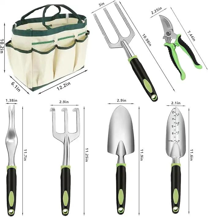 Gardening Tools - 11Pcs Heavy Duty Garden Tool Set with Non-Slip Rubber Grip,Aluminum Alloy Starter Kit with Garden Bag, Durable, Ergonomic, Ideal Gardening Gifts for Women, Mom, Men by GreenHaven Gardens