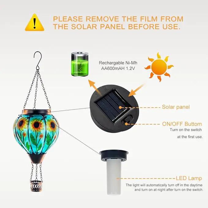 Starsoul 2 PC Sunflowers Hot Air Balloon Solar Lantern with Flame Glass Hanging Outdoor Hot Air Balloon Solar Light Waterproof Garden Patio Yard Party Decorations by GreenHaven Gardens