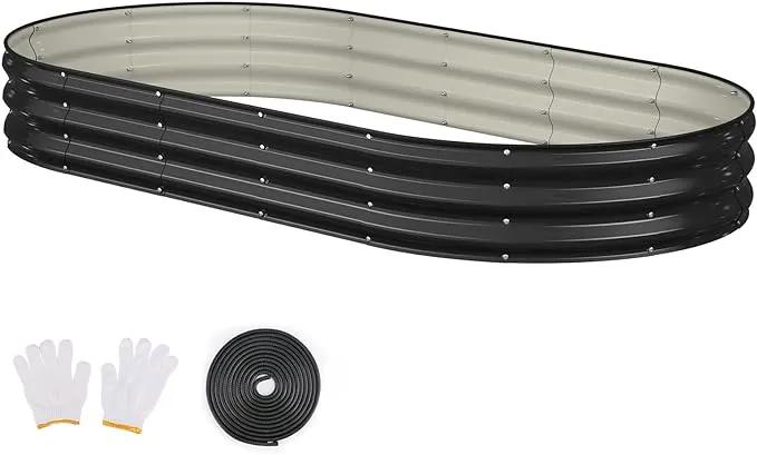 Raised Garden Bed, 8x4x1ft Galvanized Outdoor Planter Beds with Safety Edging and Gloves, Oval Metal Planter Box for Gardening Vegetables Flowers Herb by GreenHaven Gardens
