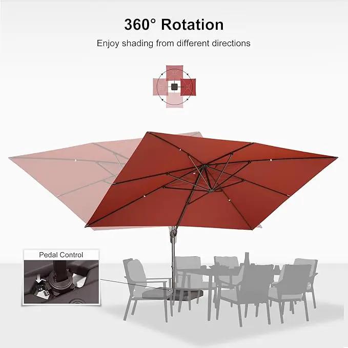 PURPLE LEAF 10' X 13' Patio Cantilever Umbrella Rectangle Umbrella Outdoor with Aluminum Offset Hanging and 360° Rotation for Pool Garden Deck Patio, Brick Red by GreenHaven Gardens