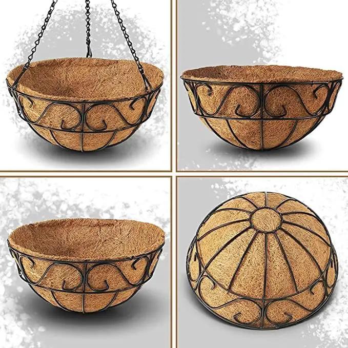 2 Pack Metal Hanging Planter Basket with Coco Coir Liner Chain Round for Garden Decoration Porch Indoor Outdoor (S Shape) by GreenHaven Gardens