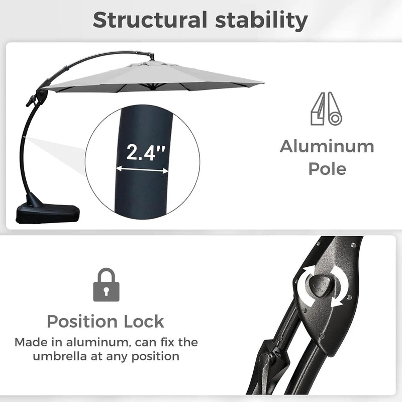 Grand patio 12 FT Sunbrella Cantilever Umbrella with Base Outdoor Aluminum Offset Umbrella with Tilt Adjustment (Granite, 12 FT-SUNBRELLA) by GreenHaven Gardens