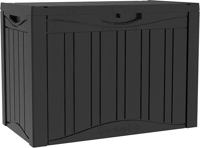 50 Gallon Plus Outdoor Storage Box, Waterproof Resin Deck Box for Patio, Pool, and Garden, Lockable Bin for Cushions, Tools, and Accessories, UV-Resistant, Black by GreenHaven Gardens