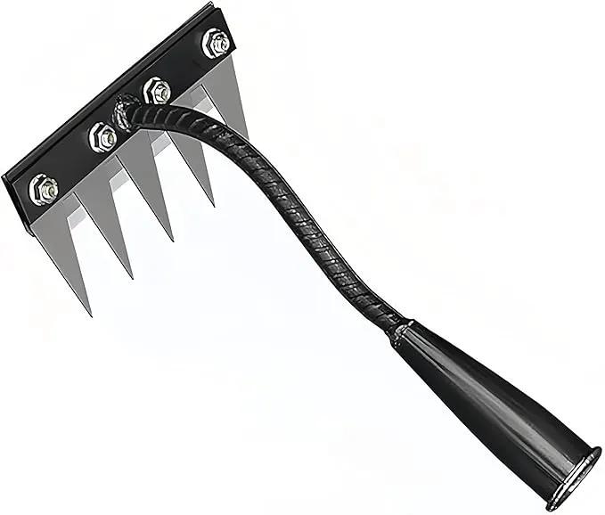 Gardenia Iron Weeding Rake, Iron Rake 2.0 for Gardening and Weeding, Detachable Double-Edged Blade Design Carbon Steel Heavy-Duty Weed Rakes,Hand Weed Puller Tools for Lawn Yard Garden Farm (5 teeths) by GreenHaven Gardens