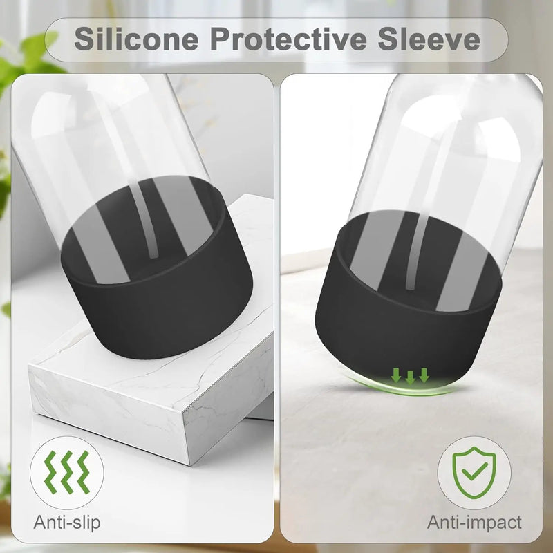 2 Pack Glass Spray Bottles with Silicone Sleeve, 16 oz Empty Refillable Containers with Adjustable Spray Nozzles, Spray Bottles for Hair, Cleaning Solutions and Plants Black by GreenHaven Gardens