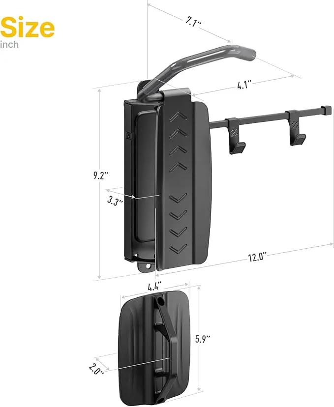 monTEK Swivel Bike Wall Mount, Bike Hangers for Garage, Bike Wall Mount with Two Extra Storage Hooks, Bike Hanger Wall Mount for Space Saving, Bike Rack Garage Holds Up to 77 lbs by GreenHaven Gardens
