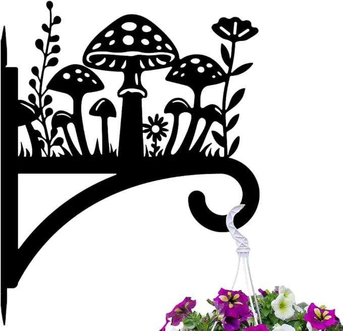 peacoblue Iron Plant Hangers Hook for Outdoor Indoor Hanging Plant Flower Fern Pot Lantern Bird Feeder,12"x15" Weather Resistant Metal Wall Holder for Porch Garden Farmhouse(Mushroom and Wildflower) by GreenHaven Gardens