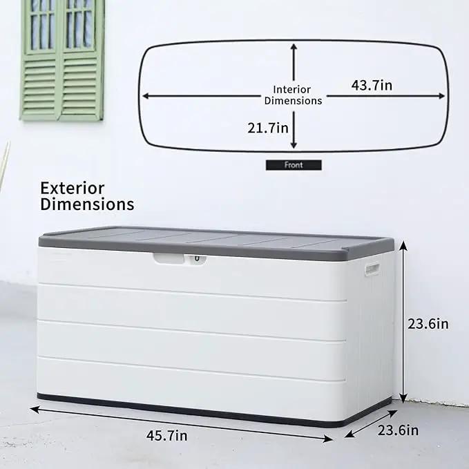 Heavy-Duty 100 Gallon Outdoor Storage Box - Waterproof Deck Box & Large Storage Bin for Patio/Pool, All-Weather Resin Chest with Lock, UV-Resistant, Alpine White by GreenHaven Gardens