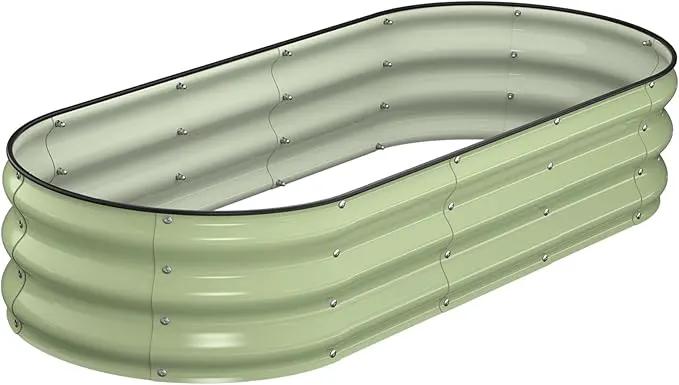 Raised Garden Bed Kit, 5x2x1 ft Galvanized Planter Box Outdoor with Safety Edging, Large Metal Raised Beds for Gardening Vegetables Flower Fruits (Avocado Green) by GreenHaven Gardens