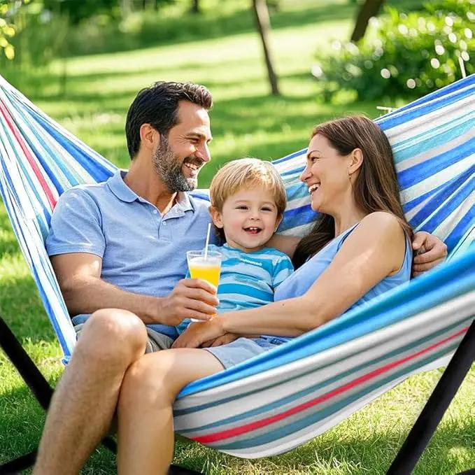 Double Hammock, Heavy Duty Portable, 500 lb Weight Capacity, Perfect for Both Indoors and Outdoors, 2 Person Hammock with Carrying Bag, Fine Blue by GreenHaven Gardens