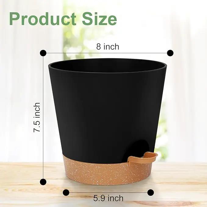 8-Inch Plant Pots, Self-Watering Planters with Drainage Holes & Saucers for Indoor and Outdoor Plants (2-Pack,Black) by GreenHaven Gardens