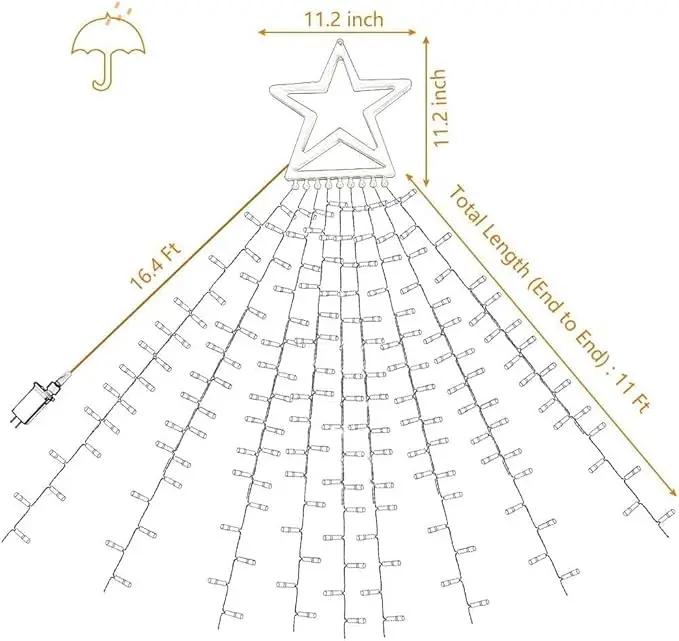 Christmas Decorations Star String Lights, 320 LED Waterfall Tree Lights with 13" Topper Star 8 Lighting Modes Indoor Outdoor Decorative for New Year, Holiday, Wedding, Party by GreenHaven Gardens