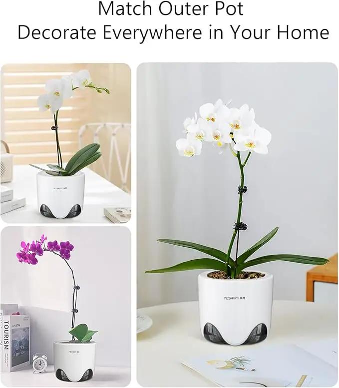 4 inch Orchid Pots with Holes, Set of 2, Double Layer Plastic Imitate Ceramic Planters for Good Air Circulation by GreenHaven Gardens