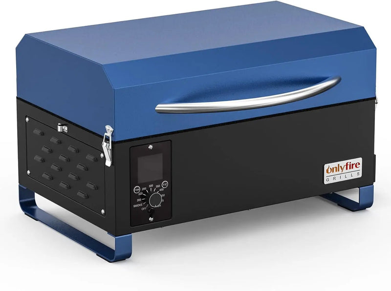 Onlyfire BBQ Wood Pellet Grill Smoker with Digital Control, LED Screen, Meat Probe & 2 Tiers Cooking Area, Portable Tabletop Grilling Stove for BBQ, Smoke, Bake and Roast, RV Camping, Blue by GreenHaven Gardens