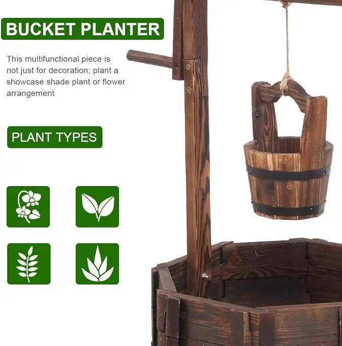 Wooden Wishing Well with Hanging Bucket, Outdoor Rustic Wishing Well Planter for Flowers and Plants, Well Covers for Yard, Garden Decor for Outside by GreenHaven Gardens