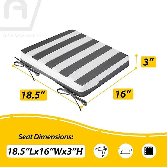AAAAAcessories Outdoor Seat Cushions for Chairs, Waterproof, Fade-Resistant Patio Furniture Replacement Cushions, 18.5" x 16" x 3", Set of 4, Gray Cabana Stripe by GreenHaven Gardens