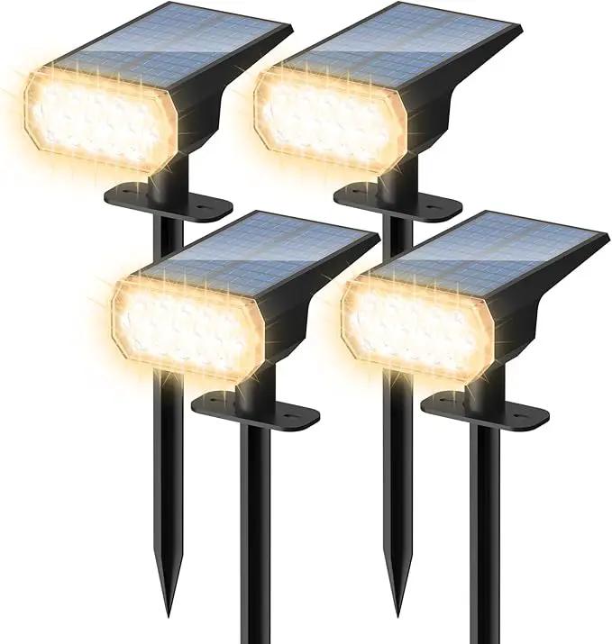 Solar Lights Outdoor Waterproof: IP65 Led Spot Light Decorations for Garden - 3 Lighting Modes Solar Powered for Yard - Dust to Dawn Landscape Lighting Patios Pathway Driveway 4PC Warm by GreenHaven Gardens