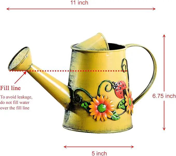 Decorative Sunflower & Ladybug Metal Watering Can (Vol: 4 Cups) | Small Yellow Watering Can | Garden Décor Housewarming Gift for Mother Women Friends Gardeners by GreenHaven Gardens