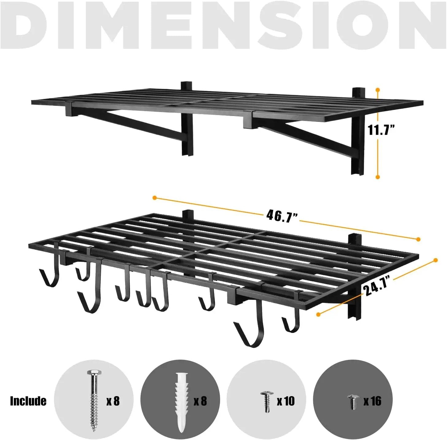 2 Pack Heavy Duty Garage Wall Shelving, 2' x 4' Wall Mount Storage Shelf, Holds 200 lbs Each, Garage Shelving Wall Mounted, Storage Rack with Hooks (Black) by GreenHaven Gardens