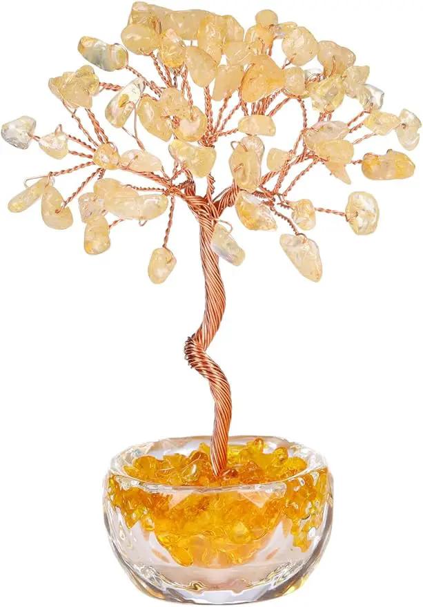 Jovivi Small Citrine Crystal Tree, Natural Crystal Healing Stones Tree Glass Bowl Base Gemstone Money Trees Feng Shui Good Luck Home Desk Decor by GreenHaven Gardens