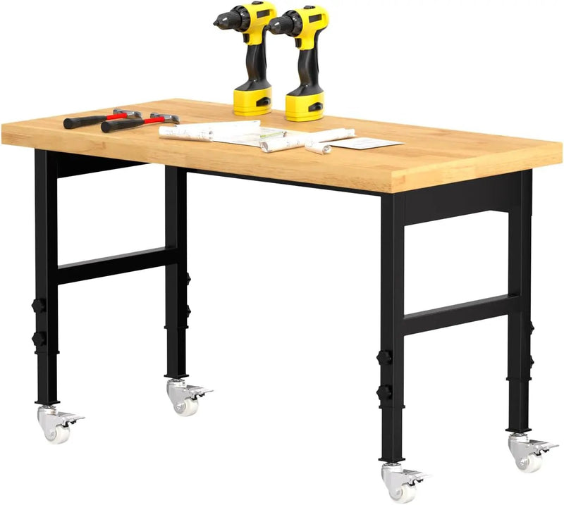 48" Work Bench, Heavy-Duty Solid Wood Workbench, Adjustable Height Work Table, 2000 LBS Capacity Workstation for Garage, Workshop, Home, Office (48" X 24") by GreenHaven Gardens