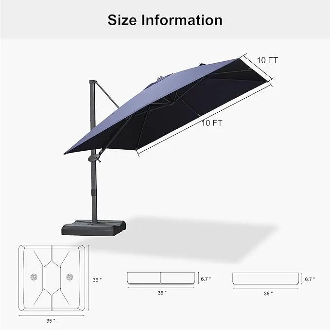 PURPLE LEAF 10' × 10' Patio Cantilever Umbrella with Base Outdoor Square Adjustable Offset Umbrellas with 360-degree Rotation and 8 Heavy Duty Metal Ribs for Garden Deck Pool Navy Blue by GreenHaven Gardens