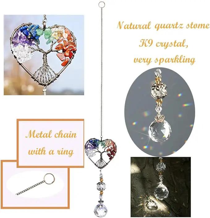 H&D HYALINE & DORA Suncatcher Window Hanging Tree of Life Heart Shaped Crystal Ball Prism Drop Pendant by GreenHaven Gardens