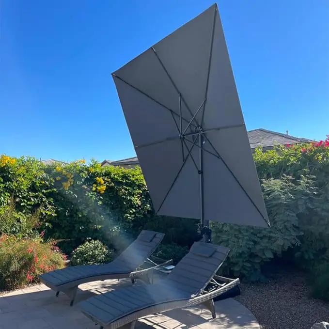 PURPLE LEAF 9' X 11.5' Patio Umbrella with Base Outdoor Cantilever Rectangle Umbrella Offset Umbrella with 360-degree Rotation for Garden Deck Pool Patio, Grey by GreenHaven Gardens
