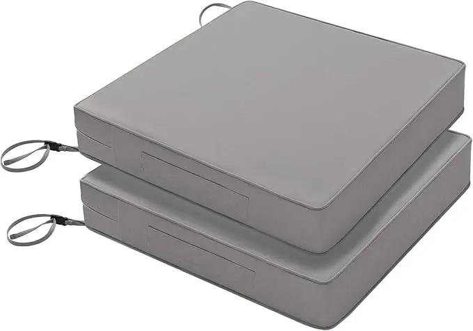 Favoyard Patio Chair Cushions 24 x 24 x 4 Inch Waterproof Outdoor Seat Cushions for Patio Furniture 3-Year Color Fastness Garden Sofa Couch Chair Pads with Handle & Adjustable Straps Set of 2, Grey by GreenHaven Gardens