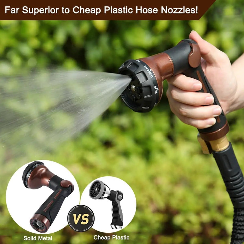 FANHAO Garden Hose Nozzle, 100% Heavy Duty Metal Water Hose Sprayer with 8 Spray Patterns, High Pressure Water Nozzle with Thumb Control, On Off Valve for Watering Plants, Washing Cars & Pets, Brown by GreenHaven Gardens