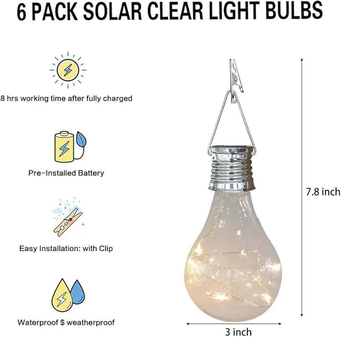 pearlstar Solar Light Bulbs Outdoor Waterproof Garden Camping Hanging LED Light Lamp Bulb Globe Hanging Lights for Home Yard Christmas Party Holiday Decorations (6 Pack-Clear Bulbs) by GreenHaven Gardens