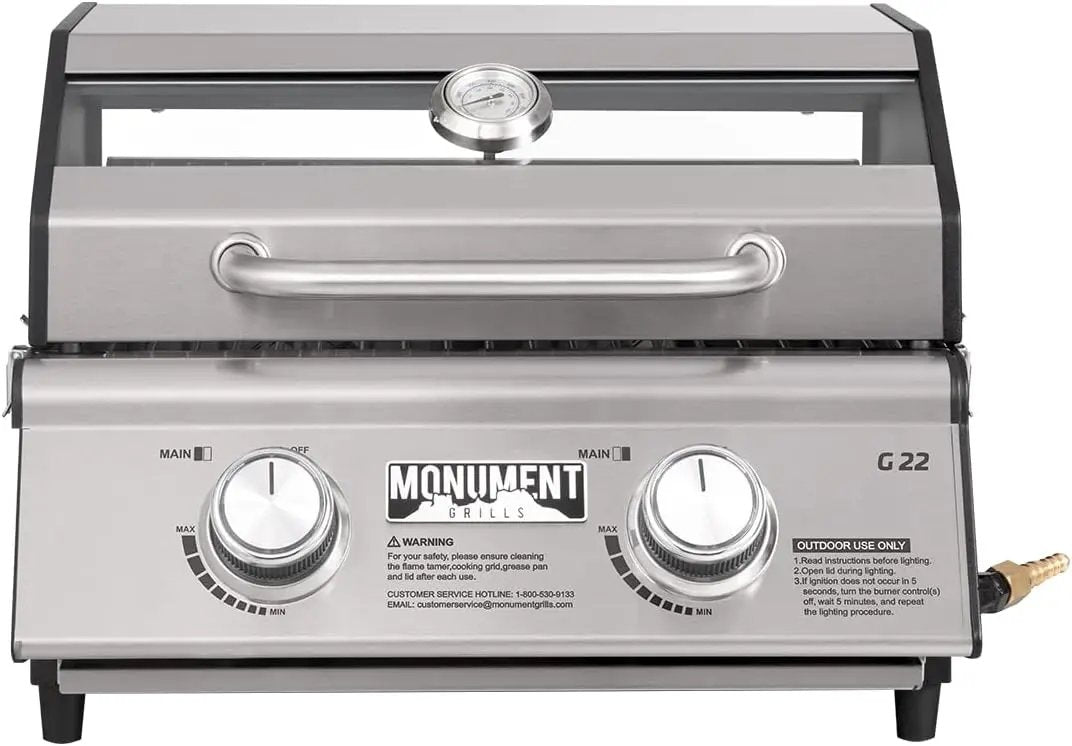 Monument Grills Clearview® 2-Burner Tabletop Propane Gas Grill with 1 Pound Tank Adapter(2 items) by GreenHaven Gardens