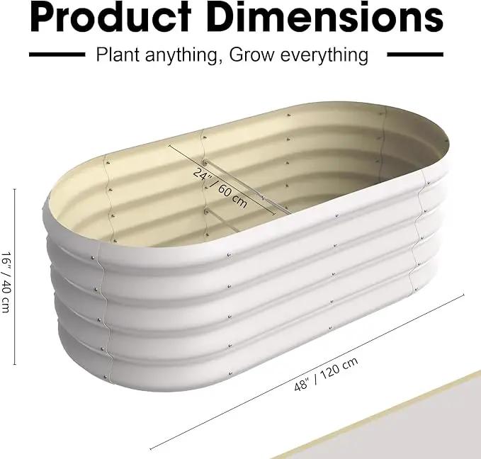 4x2ft Oval Galvanized Raised Garden Bed Kits 16" Tall Outdoor Large Metal Modular Planter Box 9-in-1 Raised Beds for Gardening,Vegetables,Fruits,Flowers & Herbs (White) by GreenHaven Gardens