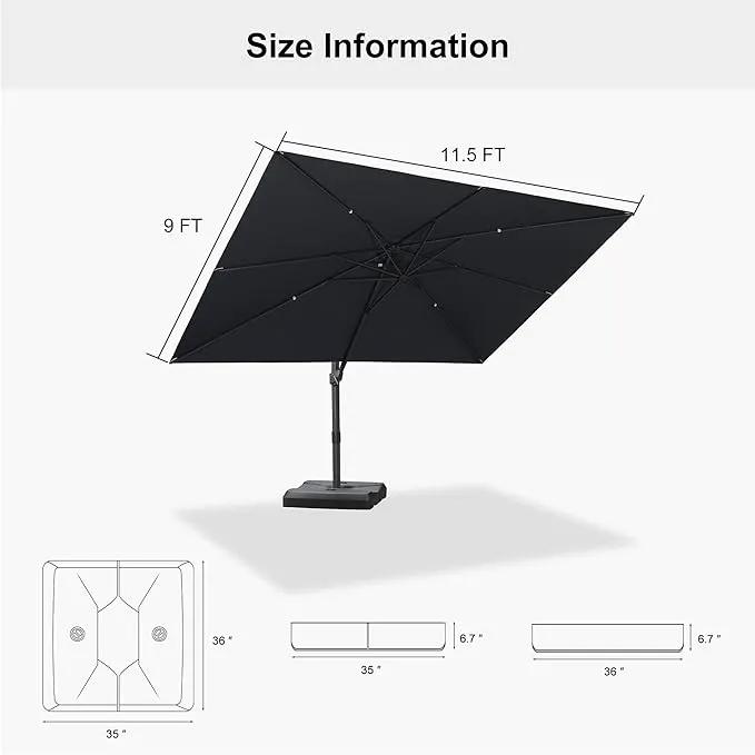 PURPLE LEAF 9' × 11.5' Patio Cantilever Umbrella with Base Outdoor Rectangle Adjustable Offset Umbrellas with 360-degree Rotation and 8 Heavy Duty Metal Ribs for Garden Deck Pool Grey by GreenHaven Gardens