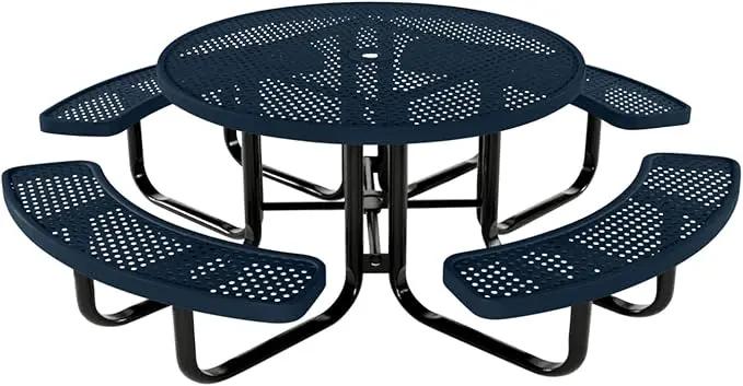 Coated Outdoor Furniture Heavy-Duty Portable Outdoor Kids Table with Umbrella Hole, Punched Steel Kids Picnic Table, Commercial-Grade, Made in America (46 In, Round, Childrens, Dark Blue) by GreenHaven Gardens