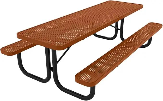 Heavy-Duty Portable Outdoor Picnic Table, Thermoplastic Coated Punched Steel Commercial-Grade Patio Dining Furniture Made in America (8ft Rectangular, Textured Copper) by GreenHaven Gardens