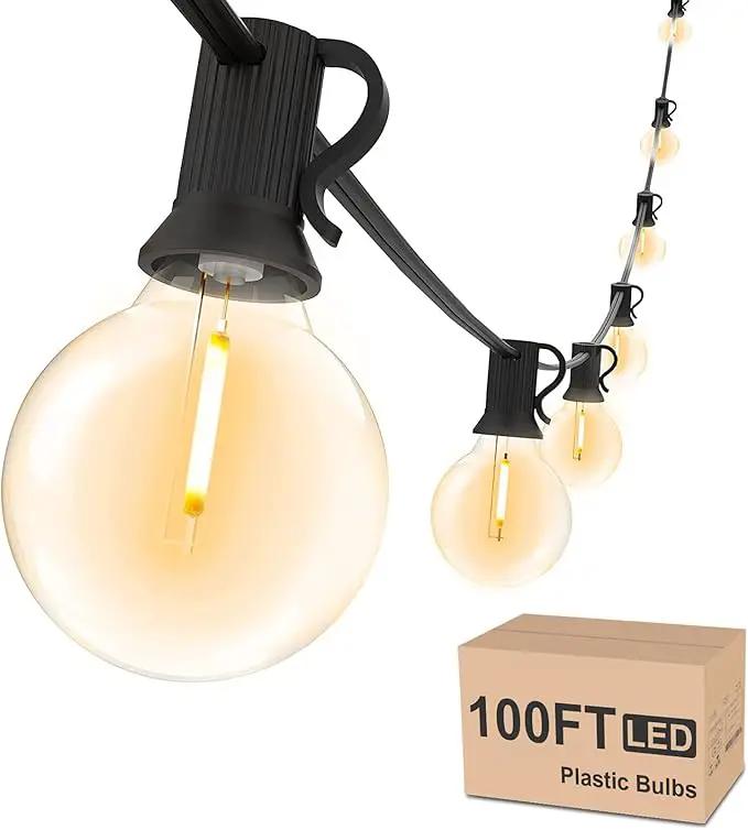 Svater Outdoor String Lights Waterproof 100 FT, LED Patio Lights Outside with 52 Shatterproof G40 Bulbs, Dimmable Hanging Globe Lighting for Bistro Backyard Cafe Market Porch, Warm White 2700K by GreenHaven Gardens
