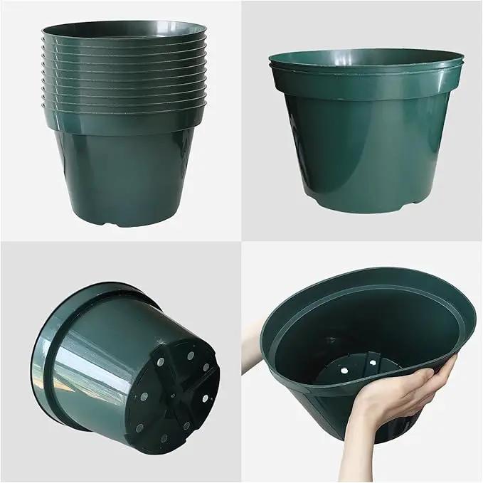 10 Pack Plastic Planter Pots, 10 Inch Thick Plant Pots with Multiple Drainage Holes, Pots for Plants Such as Herbs Strawberry and Flowers, Green Growing Planters for Outdoor Plants or Indoor (Green) by GreenHaven Gardens