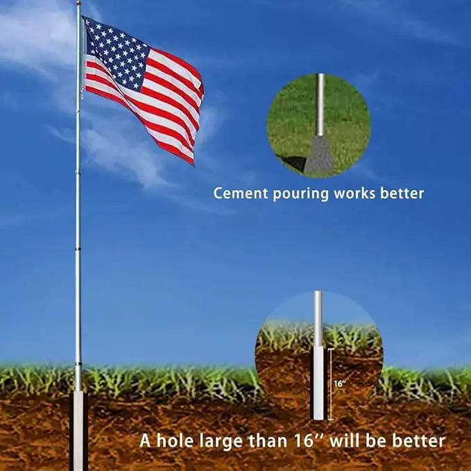 30FT Telescoping Flag Pole Kit, Heavy Duty 16 Gauge Aluminum Outdoor In Ground Flag Poles with Embroidered 3x5 USA Flag, for Residential or Commercial,Garden,Yard Flag Poles by GreenHaven Gardens
