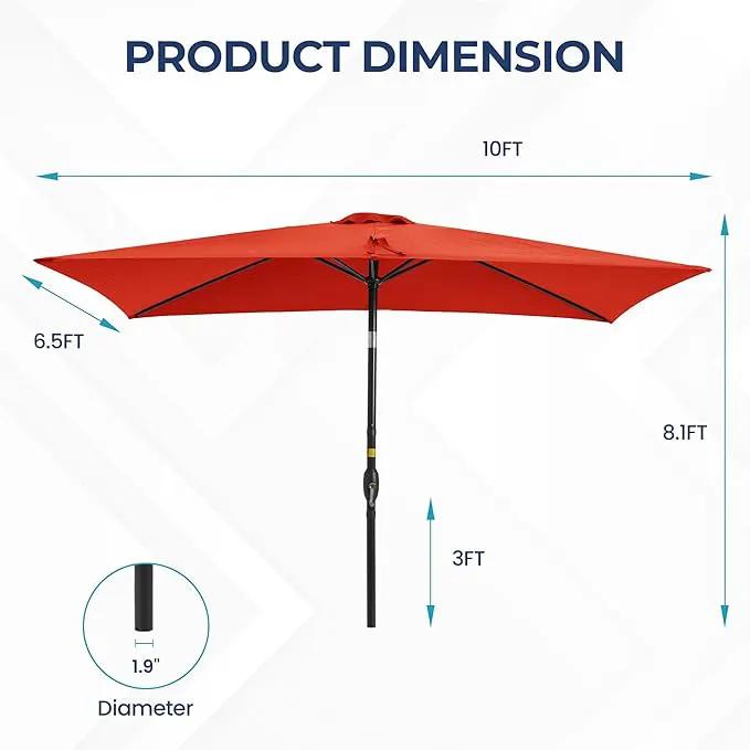 SUNVIVI OUTDOOR Patio Umbrella, 6.5' x 10' Rectangular Patio Umbrella, Metal Pole Square Outdoor Umbrella with Crank and Push Button Tilt, 6 Steel Ribs, Polyester Canopy by GreenHaven Gardens