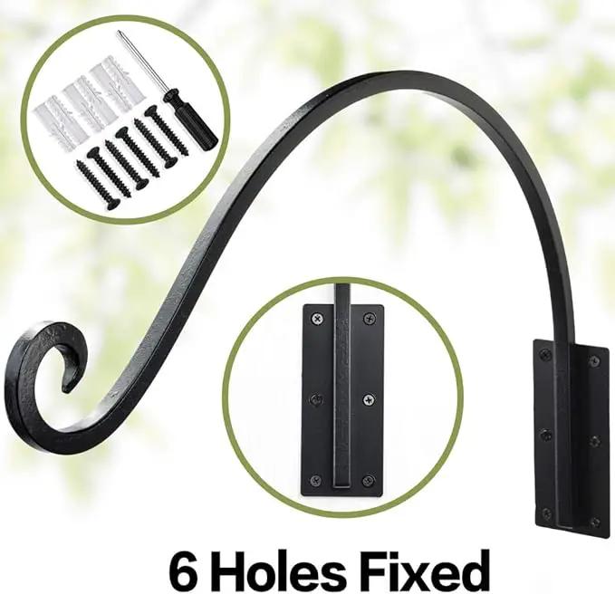 Heavy Duty Plant Hanger Bracket (22"/Black) Outdoor Hand-Forged Hanging Plant Bracket Durable and Stable Bird Feeder Hanger by GreenHaven Gardens