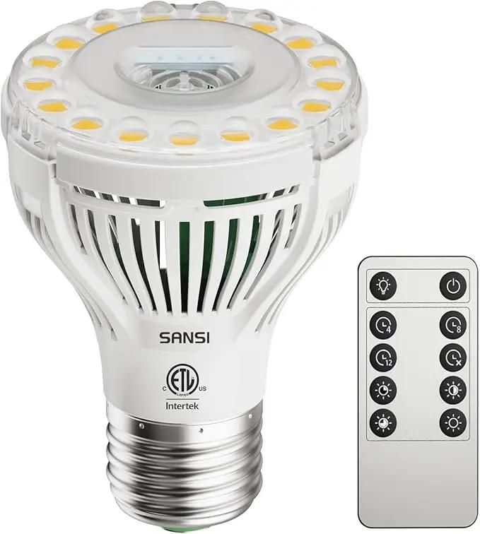 SANSI Dimmable Grow Light Bulb, Full Spectrum with Remote Control, Auto On Off Timing 4 8 12 Hrs, 5W PAR20 (75 Watt Equiv) Grow Lamp with Optical Lens for High PPFD, Energy Saving for Indoor Plants by GreenHaven Gardens