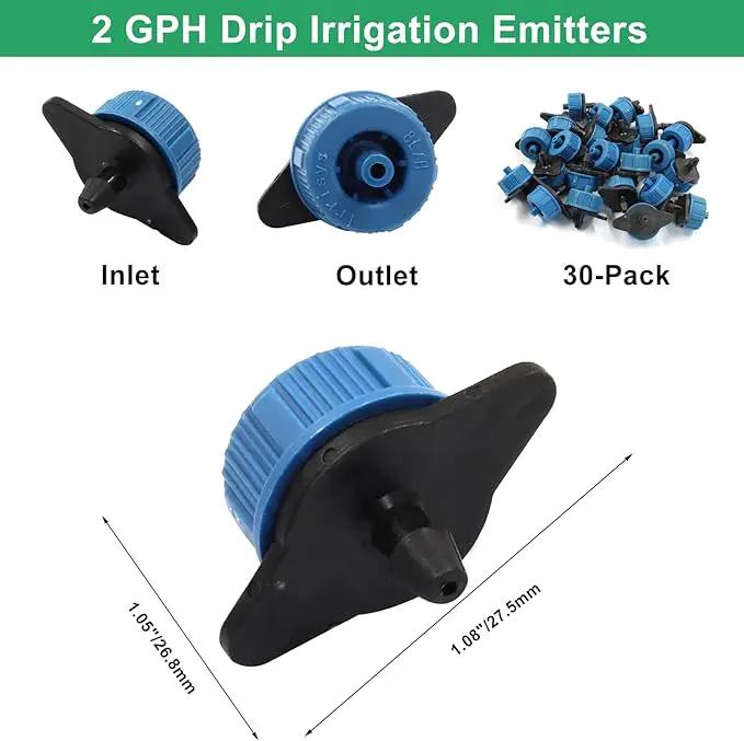 30 Pcs Drip Irrigation Emitters, 2 GPH Pressure Compensating Irrigation Drippers for Garden Lawn Watering Irrigation System, Blue by GreenHaven Gardens