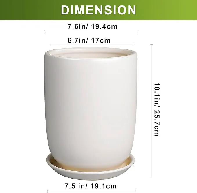Plant Pot 8 Inch - Ceramic Planter for Indoor Plants Outdoor, Large Plant Pot with Drainage Hole and Saucer, Modern Flower Pot, White by GreenHaven Gardens