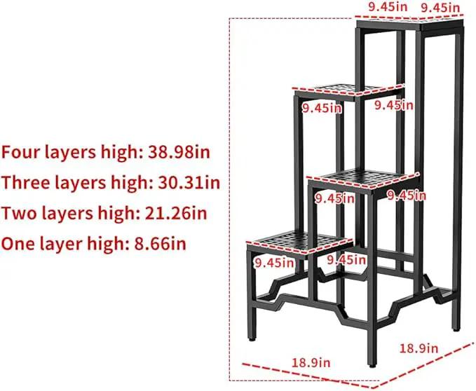 Plant Stand - Aluminum Indoor/Outdoor Flower Rack, Waterproof & Rust-Proof, Stable Support for Pots, Perfect for Living Room, Balcony, Garden, and Office (Black, 4 Tier) by GreenHaven Gardens